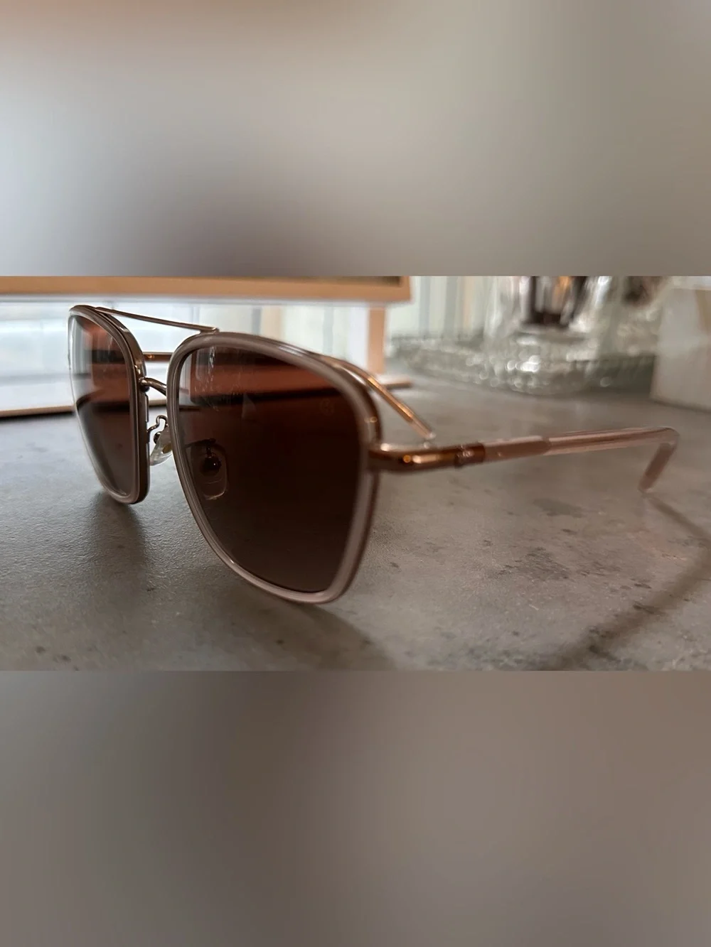 Tory Burch Rose Gold Square Sunglasses with Brown Gradient Lenses